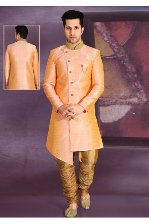 Peach with Gold Color Designer New Indo Western Sherwani